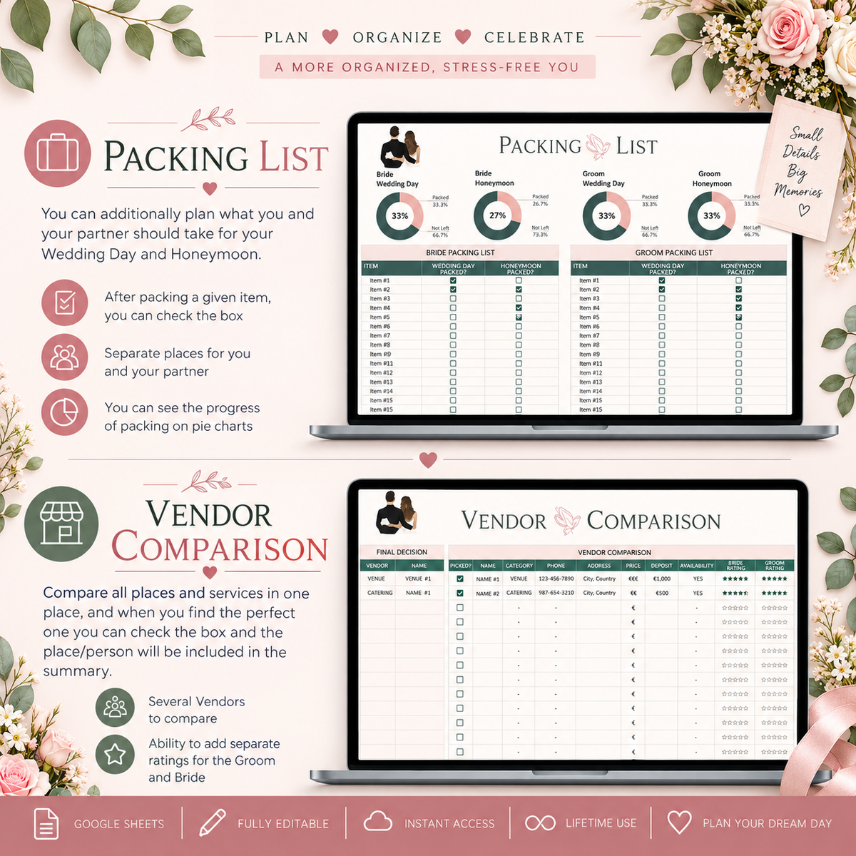 Wedding Planner Spreadsheet - Budget, Guests, Seating, Vendors & More